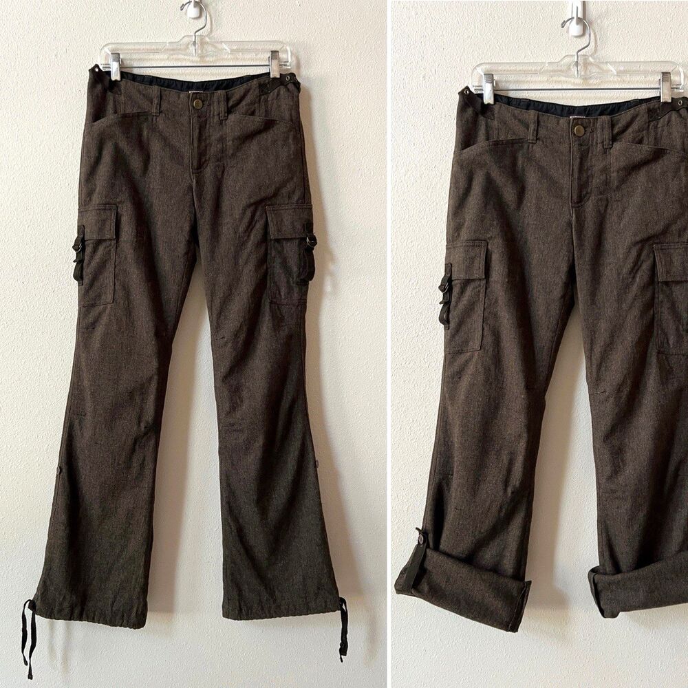 Express Women's 3-in-1 Wool Cargo Pants 4 Bootcut Brown Y2K Grunge Vintage